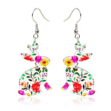 Imagem de Brincos de Páscoa para mulheres, coelho fofo, brincos de primavera, brincos de acrílico com pingente de coelho, joia de Natal e Páscoa, presente, Medium, Acrílico, Sem pedra preciosa