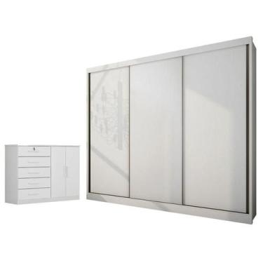 Imagem de Guarda Roupa Casal Medelim e Cômoda Seul Neve - Novo Horizonte