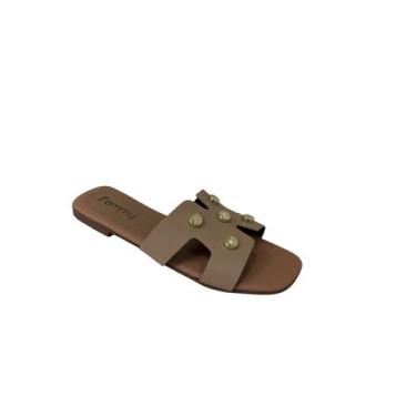 Imagem de Sandália Rasteira Feminina Tacha Metalizado confort - CDS, Bege, 34