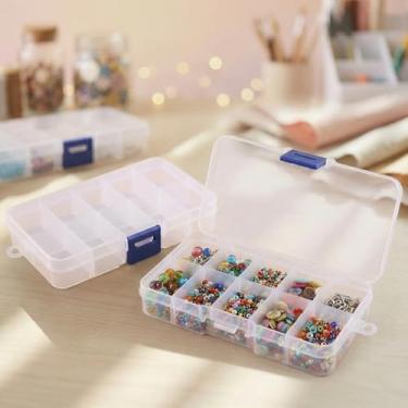 Imagem de Conjunto de caixa de armazenamento de 6 peças, caixa de armazenamento de plástico transparente com divisórias, ferramentas de artesanato para joias (10 compartimentos) (azul)