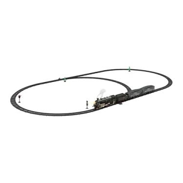 Imagem de KiBcsLic a vapor de brinquedo com luzes de fumaça, sons e trilhos, conjunto de elétrico para presente de aniversário ou festa, Preto Cinza