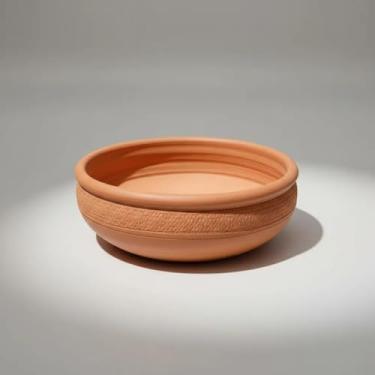 Imagem de Quintal de Casa Vaso Bacia Bonsai M Trabalhada, Cerâmica e Barro, 31cm Largura x 11cm Altura, com Furos de Drenagem, Design Contemporâneo