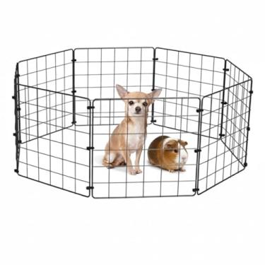 Imagem de Cercadinho Pet Dobrável Móvel Articulado Cachorro Pequeno Porte Filhote Porquinho da Índia 8 Telas 30cm de Altura Preto