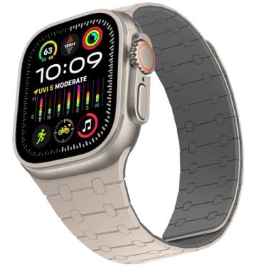 Imagem de ZZDZZ Pulseira de silicone ajustável magnética de silicone ajustável para Apple Watch Ultra 3/2/1 SE3 séries 11 10 9 8 7 6-1 (49/46/45/44/42, bege/cinza)