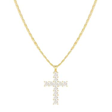 Imagem de XIJIN Colar feminino com cruz de ouro com pingente de cruz de zircônia cúbica corrente de aço inoxidável 45,7 cm, 18 inch, Aço inoxidável, Zircônia cúbica