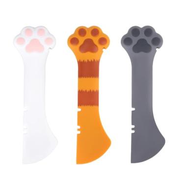 Imagem de 3 colheres de comida para cães e gatos, colher de pata fofa para comida molhada, abridor de latas de silicone, multifuncional, espátula para animais de estimação, colheres de mistura para gatos