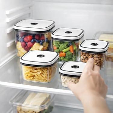 Imagem de Conjunto de Potes Herméticos Quadrados, Kit com 5 Peças, Plástico Transparente com Tampa Branca, 320ml a 2300ml, Sistema de Vedação a Vácuo, Empilháveis, Livres de BPA