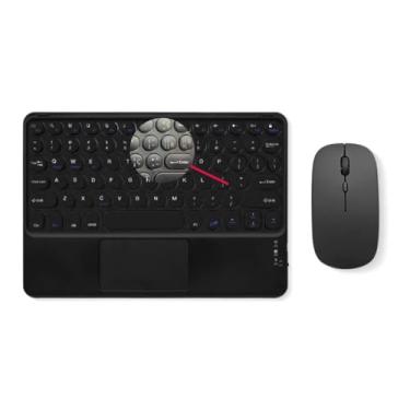Imagem de HAOWSTRANG ABNT2 Teclado e mouse retro Bluetooth ultrafino, teclado e mouse sem fio recarregável para iPad, iPad Mini, iPad Air, iPad Pro, iPhone, Windows, tablet Android, smartphone (Preto)