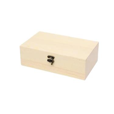 Imagem de Caixa de joias de madeira caixa de armazenamento de artesanato artesanal retangular caixa de presente de pinho para decoração de casa (pequena)