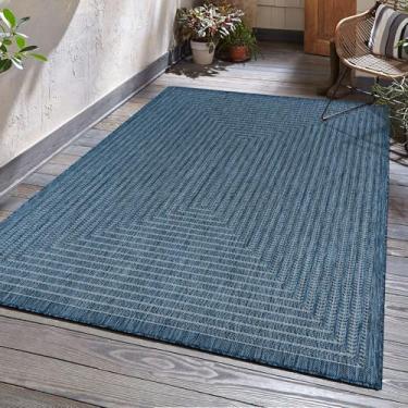 Imagem de Adiva Rugs Tapete de área interna para ambientes externos, resistente ao clima, fácil de limpar, resistente a manchas para sala de jantar, quintal, deck, pátio (azul jeans azul, 1,5 x 18 cm)