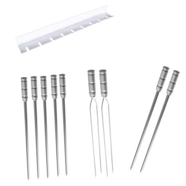 Imagem de Kit/Conj. suporte + 5 espetos simples + 2 espetos duplo + 2 espetos p/coração cabo alumínio 80 cm de lâmina