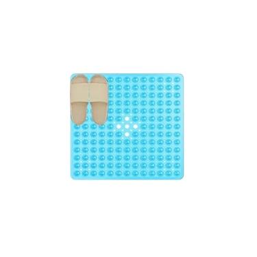 Imagem de 1 peça quadrada de PVC com furo de vazamento de bolhas com ventosa tapete antiderrapante para chuveiro, tapete de banho antiderrapante tapete de banho (azul)