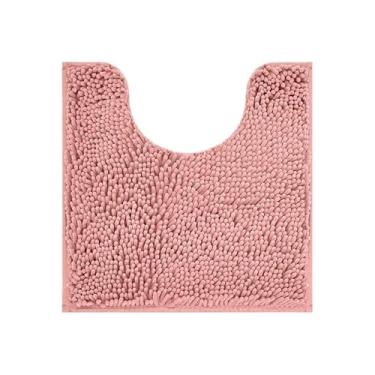 Imagem de Tapete de banheiro macio Pluch absorvente chenille em forma de U tapete de banheiro antiderrapante tapete de chuveiro lavagem à máquina banheiro (rosa)