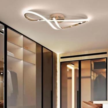 Imagem de Luminária de teto LED moderna e regulável com controle remoto para sala de estar, quarto, cozinha, sala de jantar, varanda e corredor (Dourada, 68 cm de comprimento).