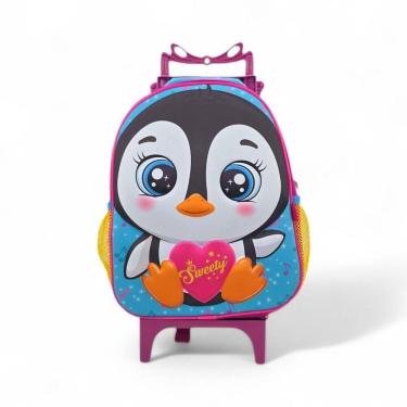 Imagem de Mochila Escolar Passeio Rodinha Bichinho Animais Zoo Pinguim