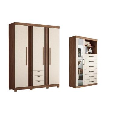 Imagem de Guarda Roupa 2 Peças (1guardaroupa+1cômoda) Qc256 Jatoba/areia - Santos Andirá