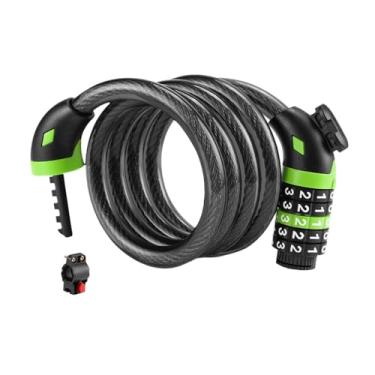 Imagem de KiBcsLic Cadeado de cabo com senha de 5 dígitos para motocicletas e bicicletas de montanha, Verde