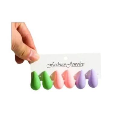 Imagem de Brincos De Argola Em Acrílico Multicoloridos Em Forma De Gota 3 Pares 