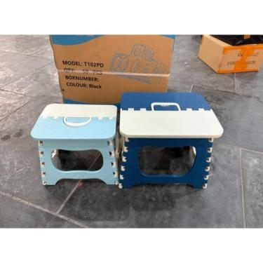 Imagem de Banqueta Banquinho Dobrável De Plástico Resistente Para Viagem(AZUL BEBE,Pequeno)