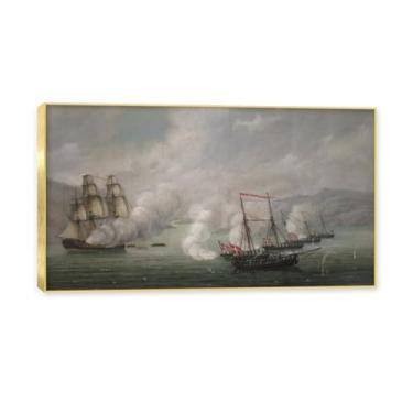 Imagem de NHLDZYH Moldura dourada. Trabalho mestre do romance norueguês, réplica de quadro de J. C. Dahl, paisagem atmosférica, arte de parede com moldura para biblioteca ou sala. (Paisagem 51). 75 x 135 cm.