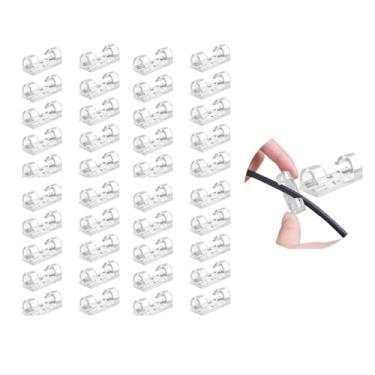 Imagem de Kit 40 Organizador de Cabos Organizador de Fios Autoadesivo Transparente Premium Resistente Fita 3M Alta Fixação Clips Abraçadeira Ideal para Mesa e Paredes Casa e Escritórios Uso Geral