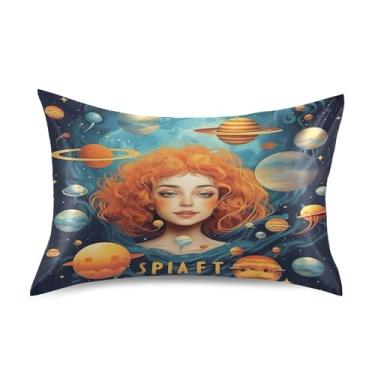 Imagem de xigua Fronha de cetim com pintura espacial para cabelo e pele, lavável à máquina, antiderrapante, refrescante, almofada, padrão com fecho de envelope, 51 cm x 66 cm