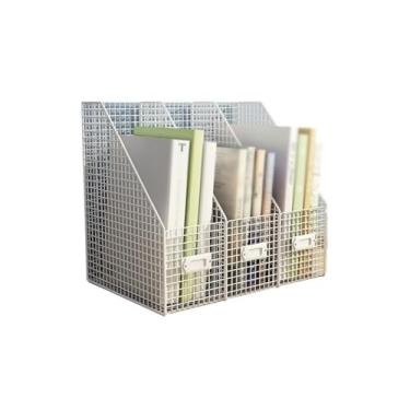 Imagem de Escritório Porta-pasta de revistas mesa com 3 compartimentos verticais para escritório, casa e escola Organizador de mesa(Branco)
