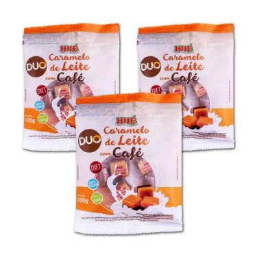 Imagem de Caramelo de leite diet duo com cafe pacote 100g hué - kit 3 unidades