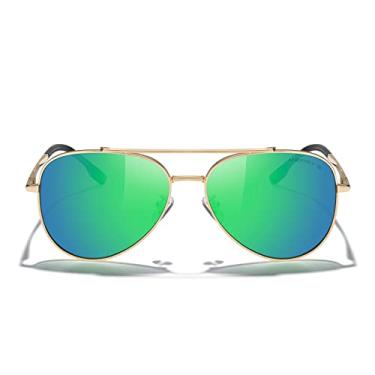 Imagem de MERRY'S Óculos de sol aviador espelhados clássicos para homens e mulheres, lentes polarizadas para dirigir e pescar, Armação dourada/lente espelhada verde, Lens width: 60 millimeters