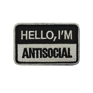 Imagem de Adesivo Uijodef Uijoddef Hello I'm Antisocial Tactical Moral, Emblema bordado preto e branco com fecho de , 7 x 4 cm