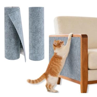 Imagem de FXKS Pacote com 2 tapetes para gatos, protetor de carpete autoadesivo de 78,7 x 15,8 polegadas, arranhador de escalada DIY para móveis, almofadas de substituição para torre de gato, cinza claro (cinza