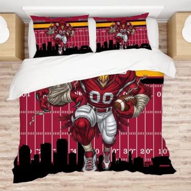 Imagem de Allenjoy Jogo de edredom Arizona American Football Red Heat com 2 fronhas para meninos, adolescentes, homens, fãs, quarto de bebê, quarto de bebê, lavável na máquina, tamanho casal