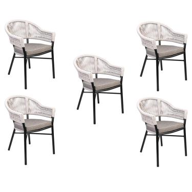 Imagem de Kit 5 Cadeiras Área Externa de Alumínio Bear com Corda Naútica Preto/Amêndoa G56 - Gran Belo