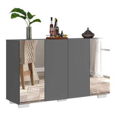 Imagem de Aparador Buffet 4 Portas Com Espelho E Pés Quadrados Multimóveis V3563 Grafite/branco Grafite/branco