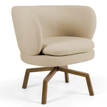 Imagem de Poltrona Decorativa Sala De Estar Melissa Base Ka Giratória Castanho C-129 Linho Bege Escuro - Domi