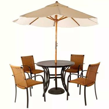 Imagem de Kit 4 Cadeiras E Mesa Com Tampo Ripado Em Alumínio Trama Capuccino