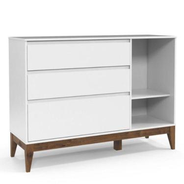 Imagem de Cômoda Com Porta E Guarda Roupa Nature Clean 3 Portas Branco Acetinado Eco Wood - Matic