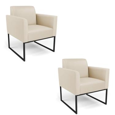 Imagem de Kit 2 Poltronas Base Industrial Preto Marisa Corino Bege D03 - D'Rossi