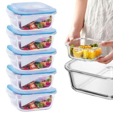 Imagem de Kit 5 Potes De Vidro Hermético 520ml Quadrado Com Tampa E Trava Forno 