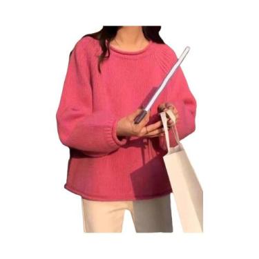 Imagem de Suéter Feminino De Tricô Quente E Macio De Manga Longa, Chique, Liso, 