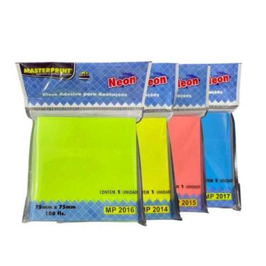 Imagem de Kit 4 Bloco de Notas Autoadesivas Cores Neon 7,6x7,6cm Masterprint