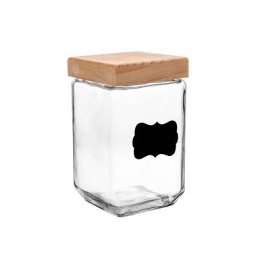 Imagem de Porta Mantimento de Vidro com Tampa de Pinus e Adesivo 1,7L - Wolff