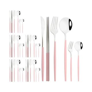 Imagem de Conjunto De Talheres De Aço Inoxidável Preto E Dourado 36 Peças: Faca,