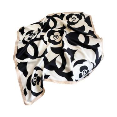 Imagem de Lenço Feminino Elegante De Cetim Sarjado 90x90CM, Xale Quadrado De Lux