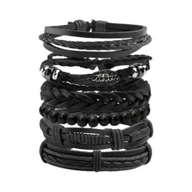 Imagem de Pulseira Masculina De Couro Vintage Estilo Punk DIY Com Múltiplas Cama