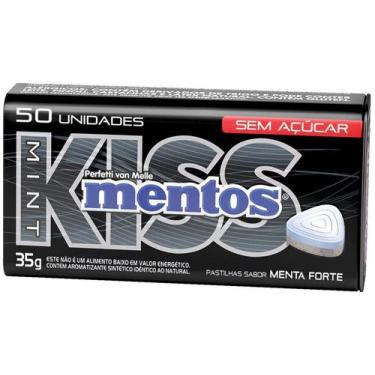 Imagem de Bala Mentos Pastilhas Kiss Mint Menta Forte sem Açúcar 35g Lata com 50