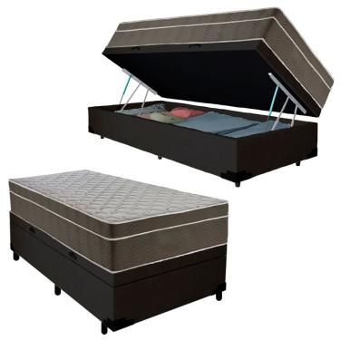 Imagem de Cama Box Baú Suede Solteiro + Colchão SerenePrime Molas Ensacadas 88x188x69