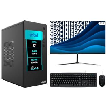 Imagem de Computador Pc Completo Intel Core i7, 16GB, Monitor 24 Polegadas, Ssd eFacini 128gb