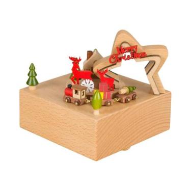 Imagem de Ornamento De Natal De Madeira, Caixa De Música Rotativa Com Trem, Deco