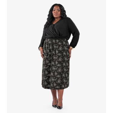 Imagem de Saia Midi Estampada Plus Size Secret Glam Preto, Plus G1, Preto